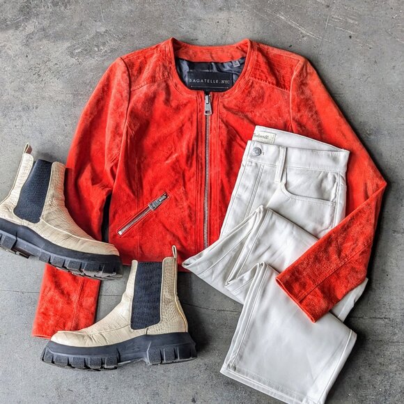 Bagatelle NYC Orange Suede Leather Cropped Moto Jacket small - Picture 1 of 8